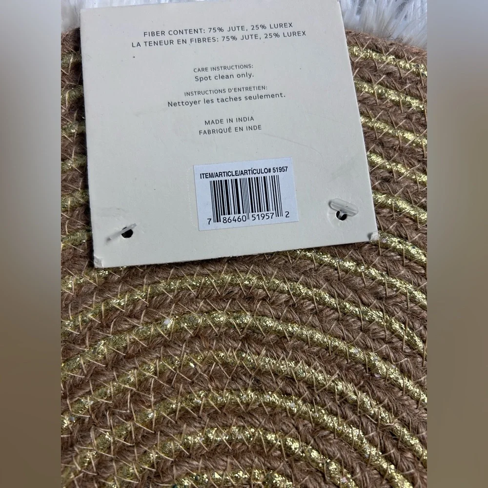 Colorfdrift metallic jute braided round Placemat set of 4 NWT